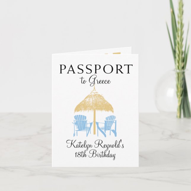 Greece Passport Birthday Trip Present Invitation (Front)