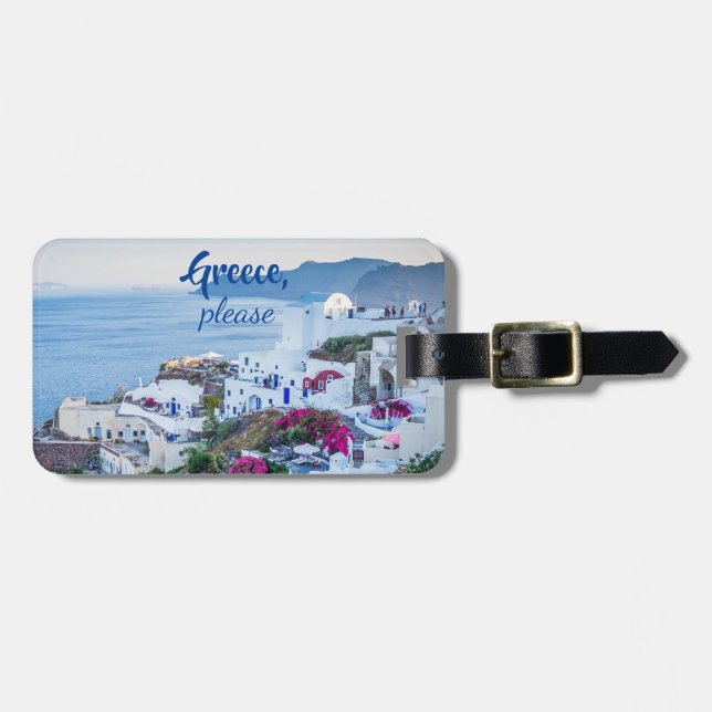 Greece Please / Personalised/ Santorini Island Luggage Tag (Front Horizontal)