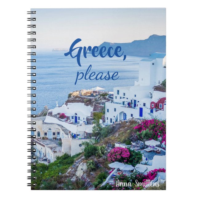 Greece Please/ Personalised/ Santorini Landscape Notebook (Front)