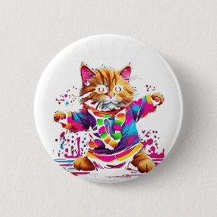 Greece Quirky Funny Cute Colourful Dancing Cat Des 6 Cm Round Badge