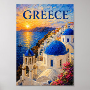 Greece: Radiant Sunset Santorini Art Souvenir Poster