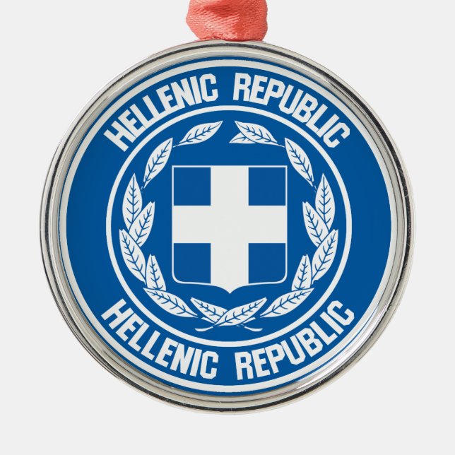 Greece Round Emblem Metal Tree Decoration (Front)