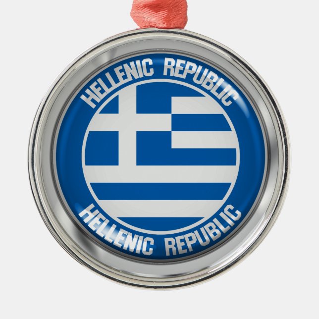 Greece Round Emblem Metal Tree Decoration (Front)