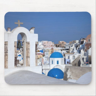 Greece, Santorini. Bell tower and blue domes of 2 Mouse Mat