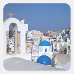 Greece, Santorini. Bell tower and blue domes of 2 Square Sticker