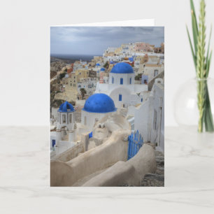 Greece, Santorini. Bell tower and blue domes of 3 Card