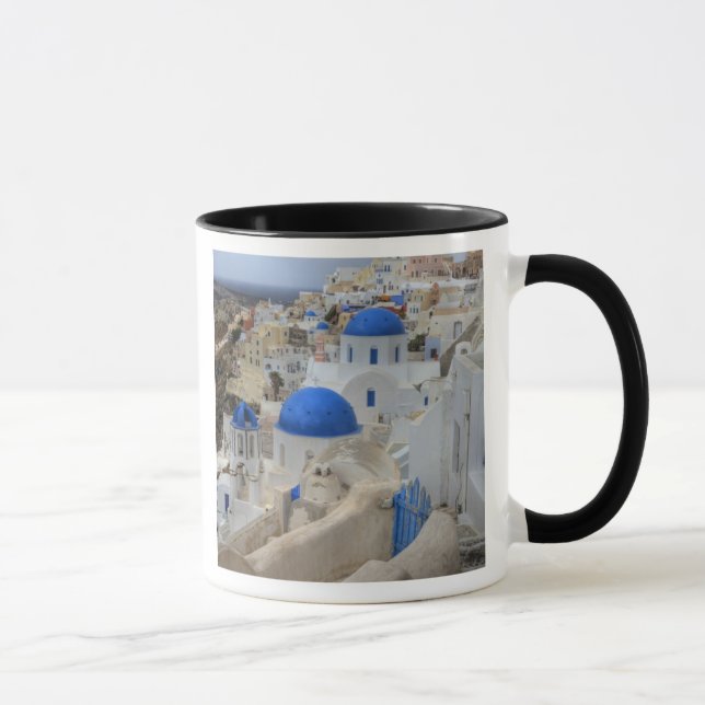 Greece, Santorini. Bell tower and blue domes of 3 Mug (Right)