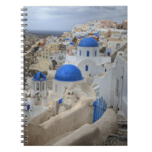 Greece, Santorini. Bell tower and blue domes of 3 Notebook