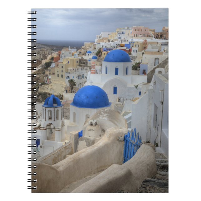 Greece, Santorini. Bell tower and blue domes of 3 Notebook (Front)