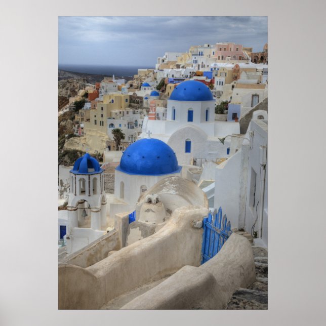 Greece, Santorini. Bell tower and blue domes of 3 Poster (Front)