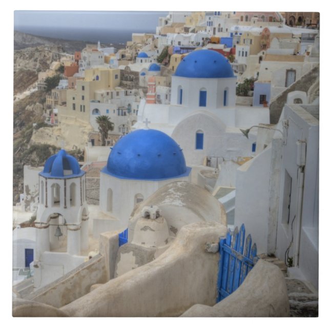 Greece, Santorini. Bell tower and blue domes of 3 Tile (Front)