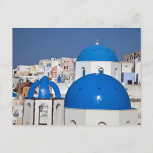 Greece, Santorini. Bell tower and blue domes of Postcard