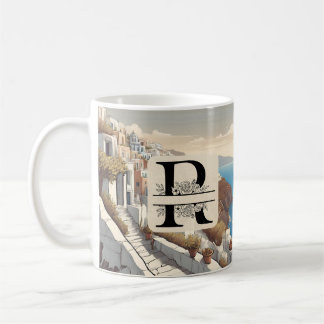 Greece santorini greek island monogram travel blue coffee mug
