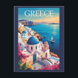 Greece Santorini Illustration Travel Art Vintage Postcard<br><div class="desc">Greece retro vector travel design. Greece is a timeless destination offering sun-soaked islands,  ancient ruins,  and vibrant culture,  from the Parthenon in Athens to the whitewashed villages of the Cyclades.</div>
