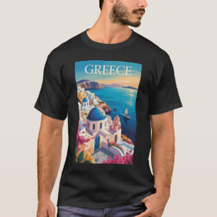 Greece Santorini Illustration Travel Art Vintage T-Shirt