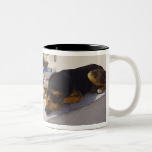 Greece, Santorini Island, Oia City, dog sleeping Two-Tone Coffee Mug