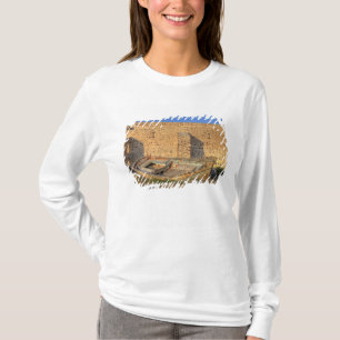 Greece, Santorini, Oia. Old fishing boat on dry T-Shirt