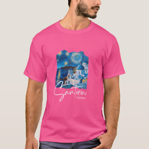 Greece Santorini Painting  Santorini At Night T-Shirt