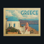 Greece Santorini Postcard Vintage Travel<br><div class="desc">Greece design in Vintage Travel style featuring a classic scene with a blue dome church and the Mediterranean.</div>