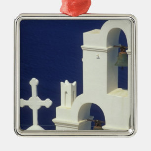 Greece, Santorini. View of a Greek church and Metal Tree Decoration