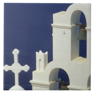Greece, Santorini. View of a Greek church and Tile