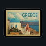 Greece Santorini Vintage Travel Magnet<br><div class="desc">Greece design in Vintage Travel style featuring a classic scene with a blue dome church and the Mediterranean.</div>