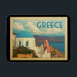 Greece Santorini Vintage Travel Magnet<br><div class="desc">Greece design in Vintage Travel style featuring a classic scene with a blue dome church and the Mediterranean.</div>