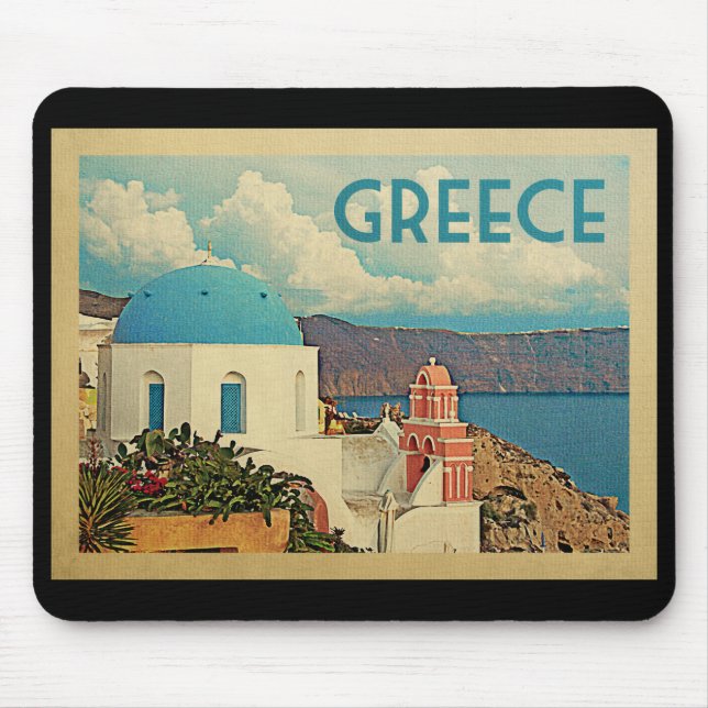Greece Santorini Vintage Travel Mouse Mat (Front)