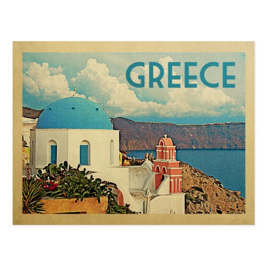 Greece Santorini Vintage Travel Postcard Zazzle.co.uk