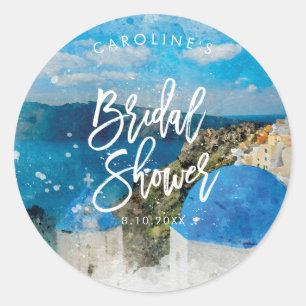 Greece santorini watercolour bridal shower sticker
