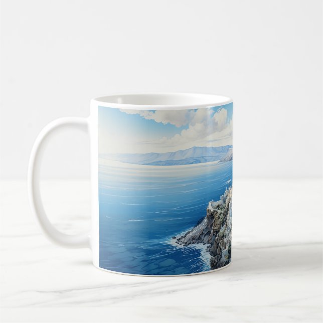 Greece Santorini Watercolour Painting Design.  Coffee Mug (Left)