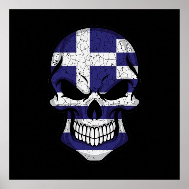 Greece Smiling Skull Flag  Poster (Front)