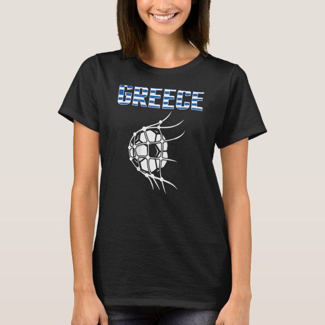 Greece Soccer Ball In Net Goal   Support Greek Foo T-Shirt (Front)