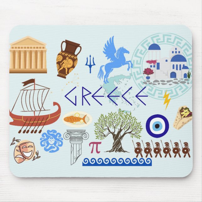 Greece Symbols Travel Lovers Mouse Mat (Front)