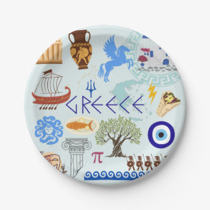 Greece Symbols Travel Lovers Paper Plate