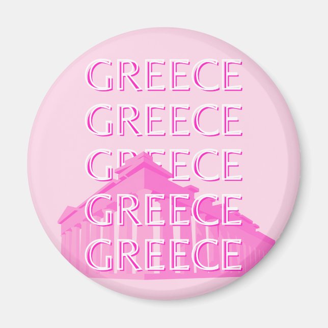 Greece, Travel Art, Pastel Travel Art, Pink Magnet (Front)