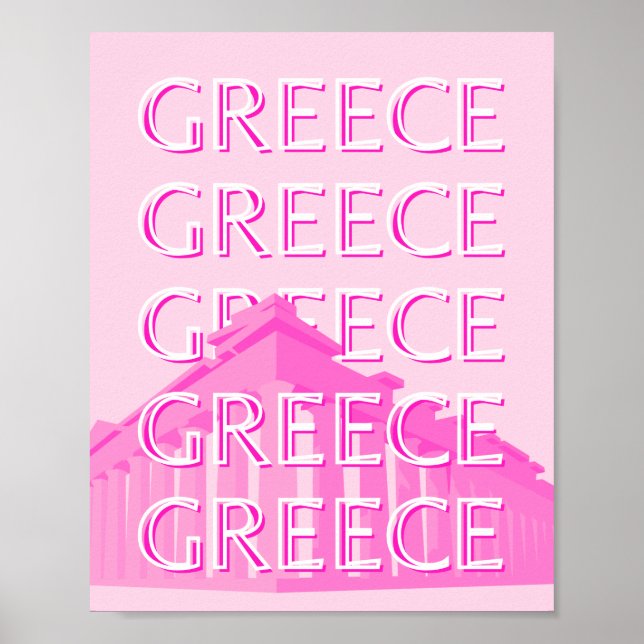 Greece, Travel Art, Pastel Travel Art, Pink Poster (Front)