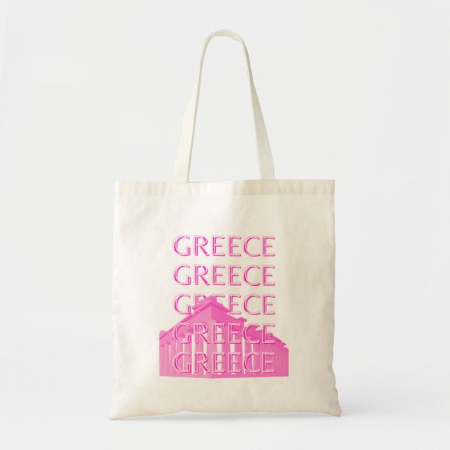 Greece, Travel Art, Pastel Travel Art, Pink Tote Bag (Front)