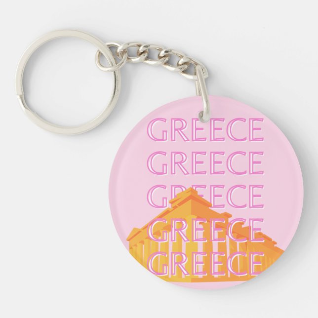 Greece, Travel Art, Pink Key Ring (Front)