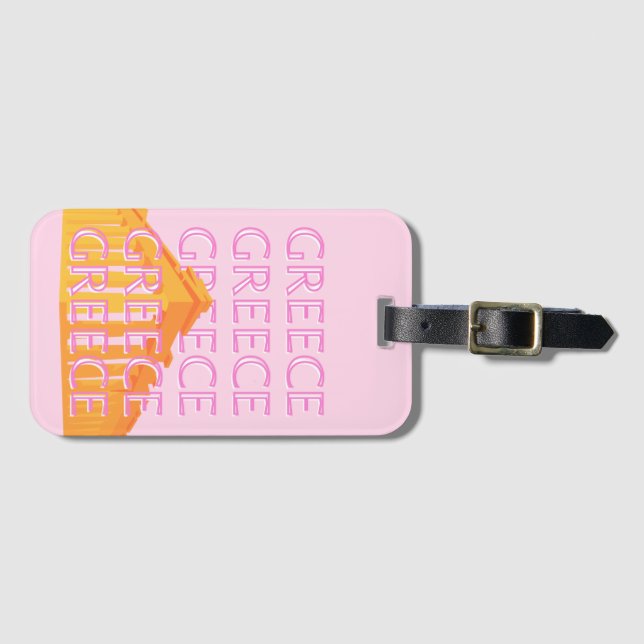 Greece, Travel Art, Pink Luggage Tag (Front Horizontal)