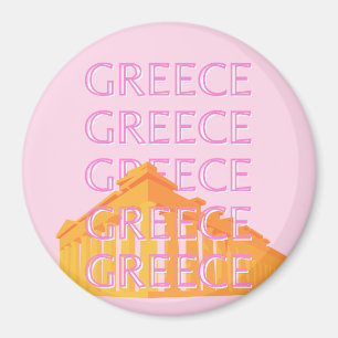 Greece, Travel Art, Pink Magnet
