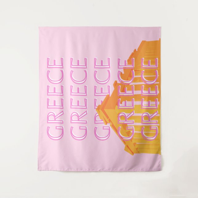 Greece, Travel Art, Pink Tapestry (Front)