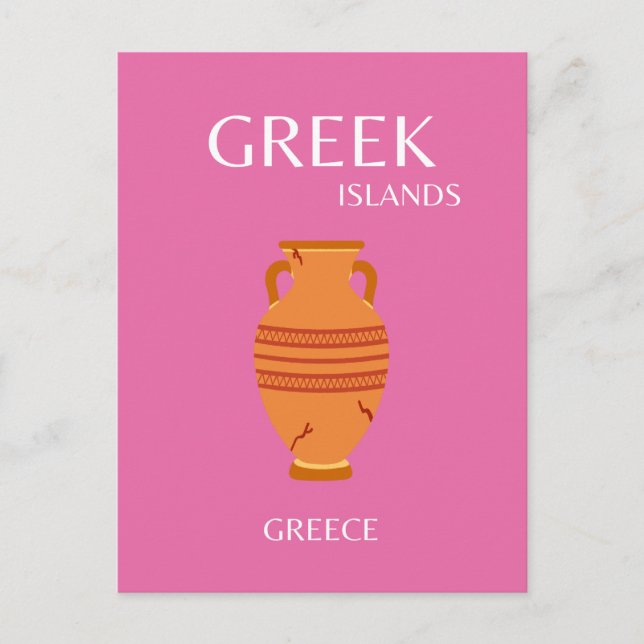 Greece, Travel Art, Preppy, Pink Holiday Postcard (Front)