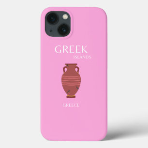 Greece, Travel Art, Preppy, Retro Art, Pink iPhone 13 Case