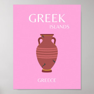 Greece, Travel Art, Preppy, Retro Art, Pink Poster
