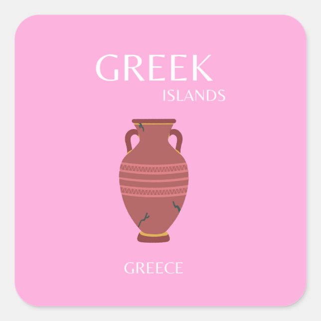 Greece, Travel Art, Preppy, Retro Art, Pink Square Sticker (Front)