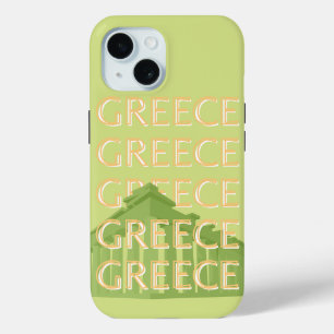 Greece Travel Art, Summer Travel Art, Green iPhone 15 Case