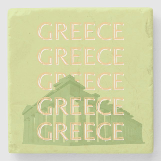 Greece Travel Art, Summer Travel Art, Green Stone Coaster (Front)