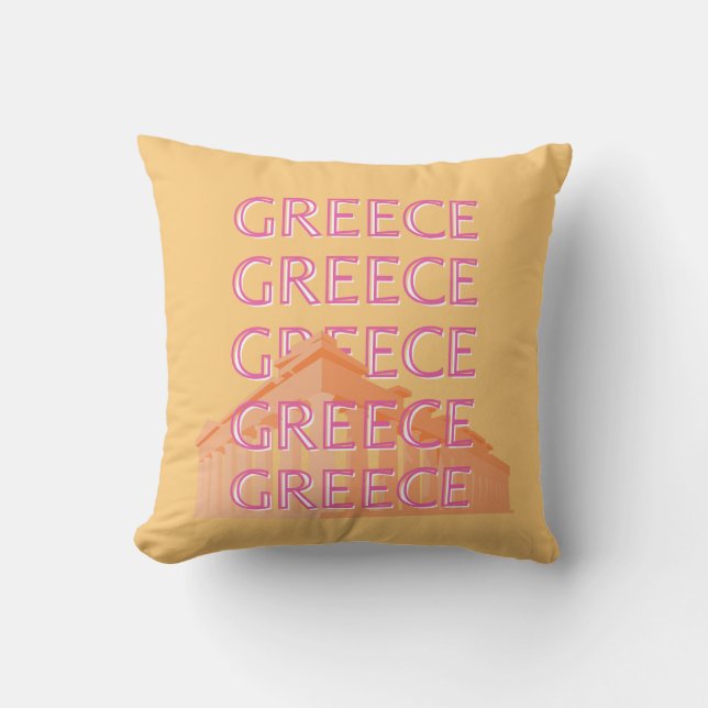 Greece Travel Art, Summer Travel Art, Orange Cushion (Front)