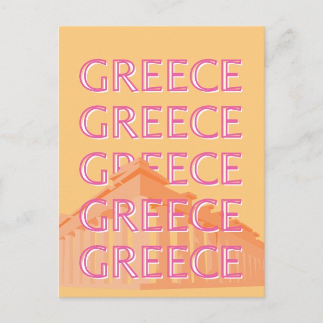 Greece Travel Art, Summer Travel Art, Orange Holiday Postcard (Front)